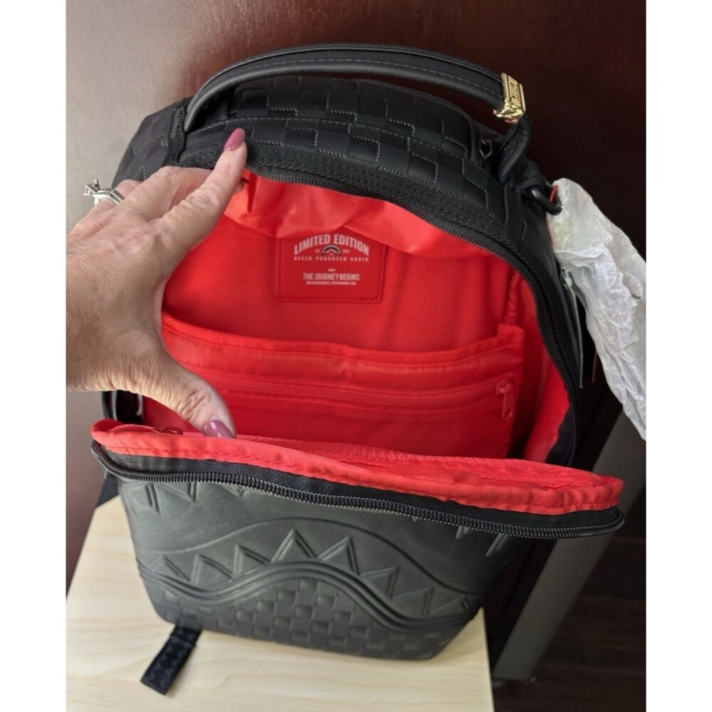 NEW Sprayground Raised Check Limited Edition Black Shark Mouth Backpack - Picture 16 of 16